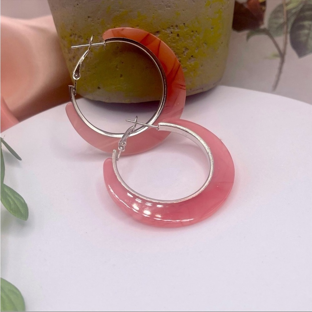Pink Marble Acrylic Hoop Earrings